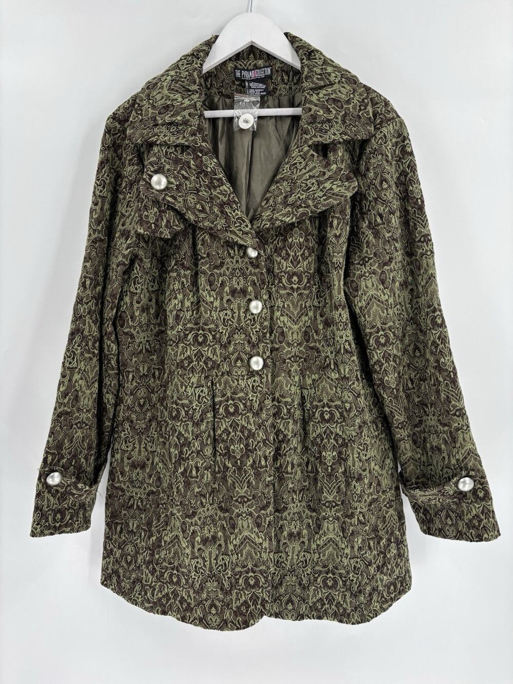 NWT Pyramid Collection Jacket Womens 1X Green Tapestry Brocade Peplum Button 90s